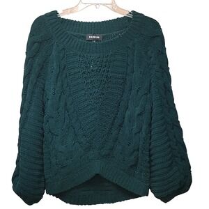 Express Womens Thick SP Grandma Fishermen Preppy Cable Knit High Low Sweater Y2K